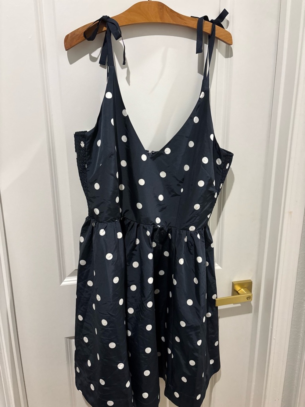 The Occasion Taffeta Navy Blue White Polkadot Tie Sleeve Mini Dress XL - Picture 2 of 8
